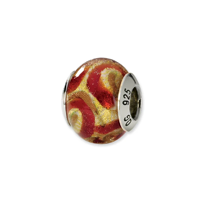 Sterling Silver, Yellow, Golden and Red Murano Glass Bead Charm