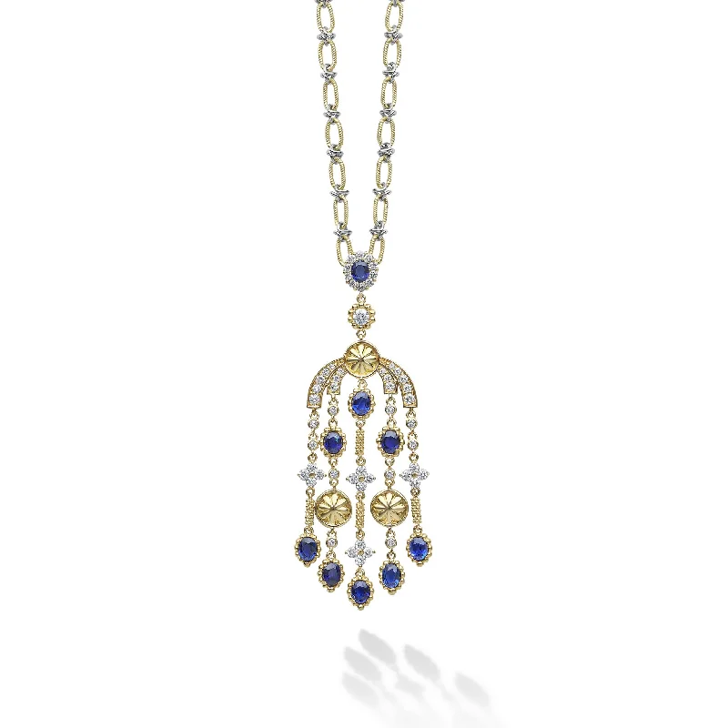 Stunning Jewelry Pieces At The Lowest Prices Ever Studio 18K Gold Diamond & Blue Sapphire Chandelier Pendant Necklace Stunning Jewelry Pieces At The Lowest Prices Ever Studio 18K Gold Diamond & Blue Sapphire Chandelier Pendant Necklace