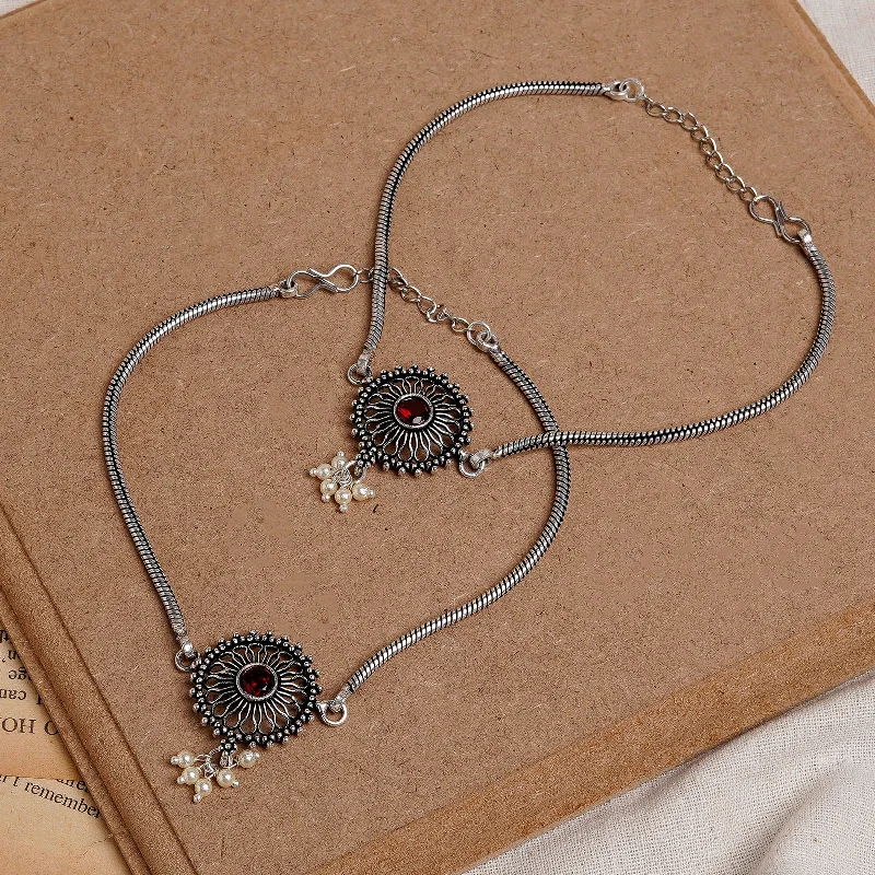 Get The Sparkle You Love At Prices You Adore Teejh Vaibhavari Red Silver Oxidised Anklet