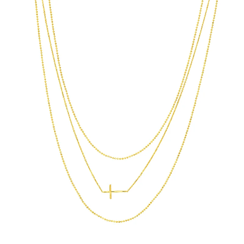 Handcrafted Beauty At Affordable Prices Triple Strand Cross Element Necklace