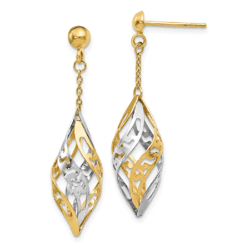 Luxury Jewelry At Unbeatable Discounts Two Tone Spiral Cage Post Dangle Earrings in 14k Gold Luxury Jewelry At Unbeatable Discounts Two Tone Spiral Cage Post Dangle Earrings in 14k Gold