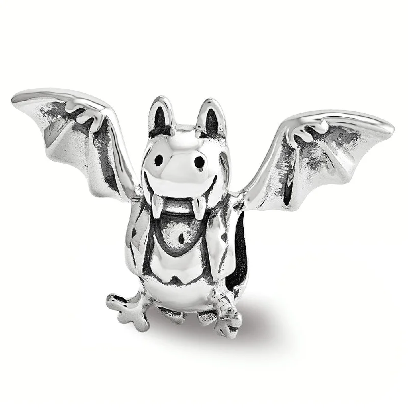 Vampire Bat Bead Charm in Antiqued Sterling Silver