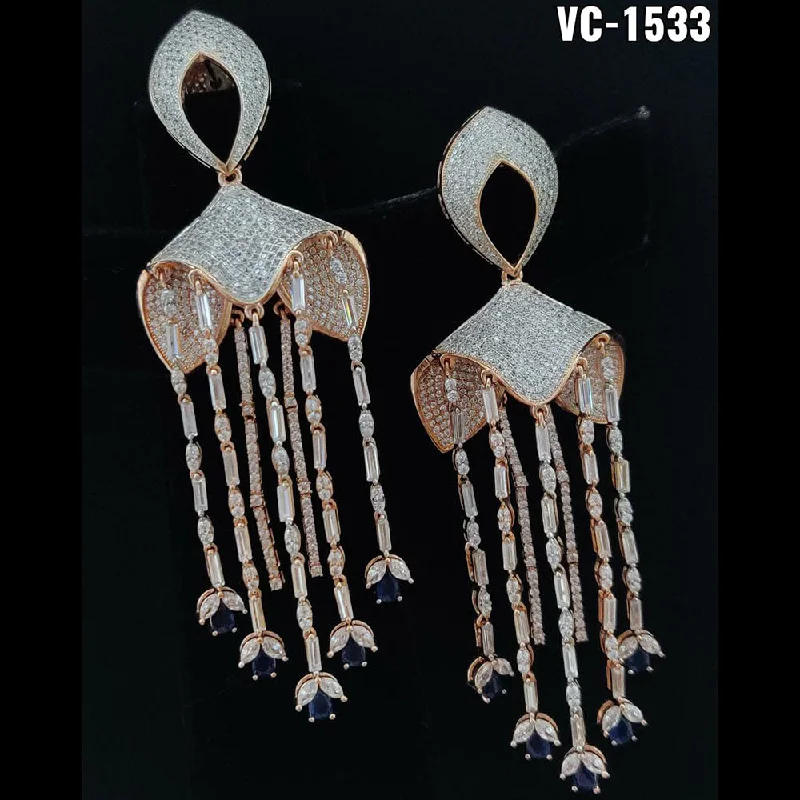 Vivah Creation Rose Gold Plated AD Stone Dangler Earrings