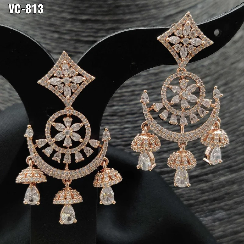 Vivah Creation Rose Gold Plated AD Stone Dangler Earrings