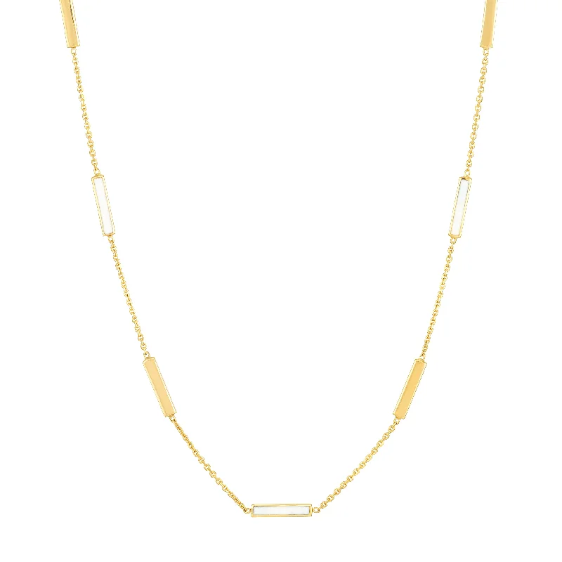 Classic And Modern Jewelry Styles On Sale White Enamel Alternating Bar Necklace