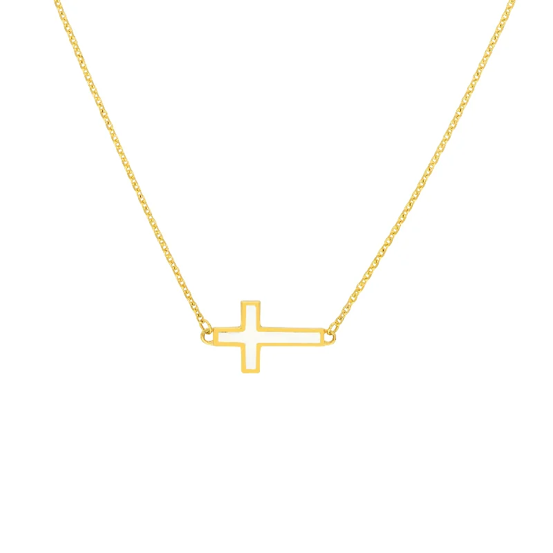 Premium Jewelry, Premium Discounts – Act Fast White Enamel Sideways Cross Necklace Premium Jewelry, Premium Discounts – Act Fast White Enamel Sideways Cross Necklace