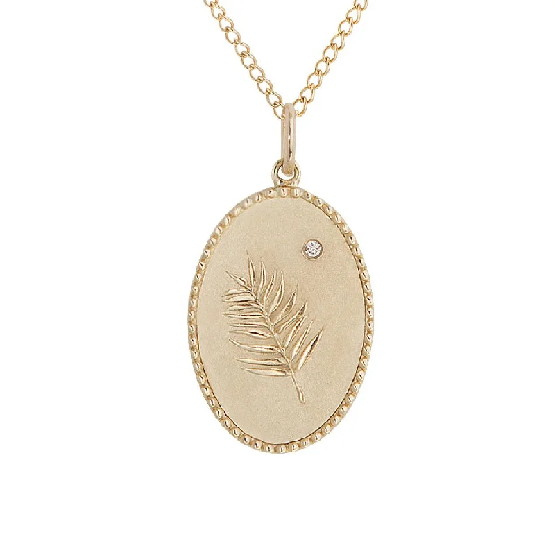 Unmissable Jewelry Clearance – Final Reductions 10K Gold Medium "Palm Leaf" Necklace with Diamond Detail