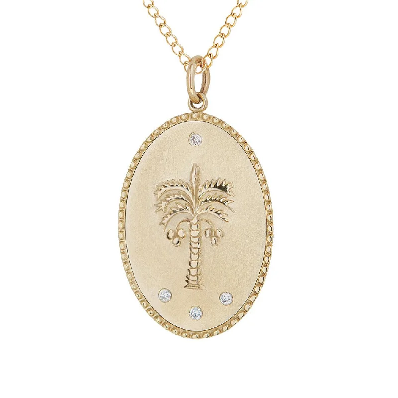 Luxury Handcrafted Jewelry For Elegant Looks 10K Gold Large "Date Palm" Necklace with Diamond Detail