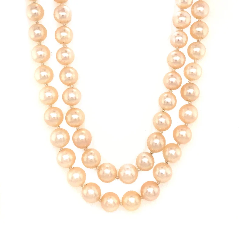 Classic And Modern Jewelry Styles On Sale Classy Double Pearl Strand with 14k White Gold Clasp Necklace