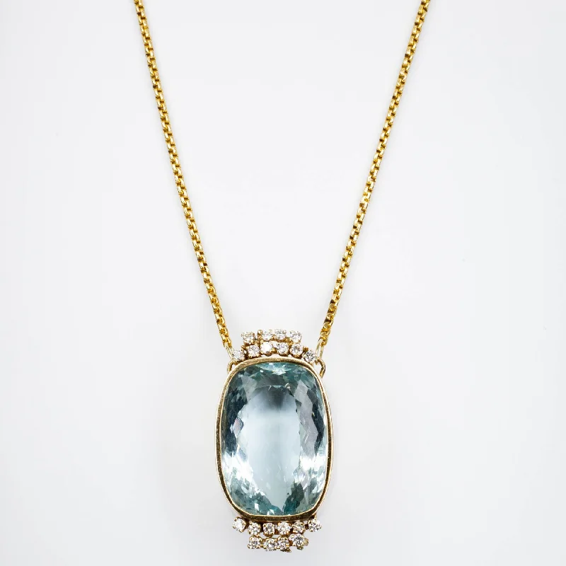 14k and 18k Yellow Gold Aquamarine and Diamond Necklace | 45.00ct | 28"