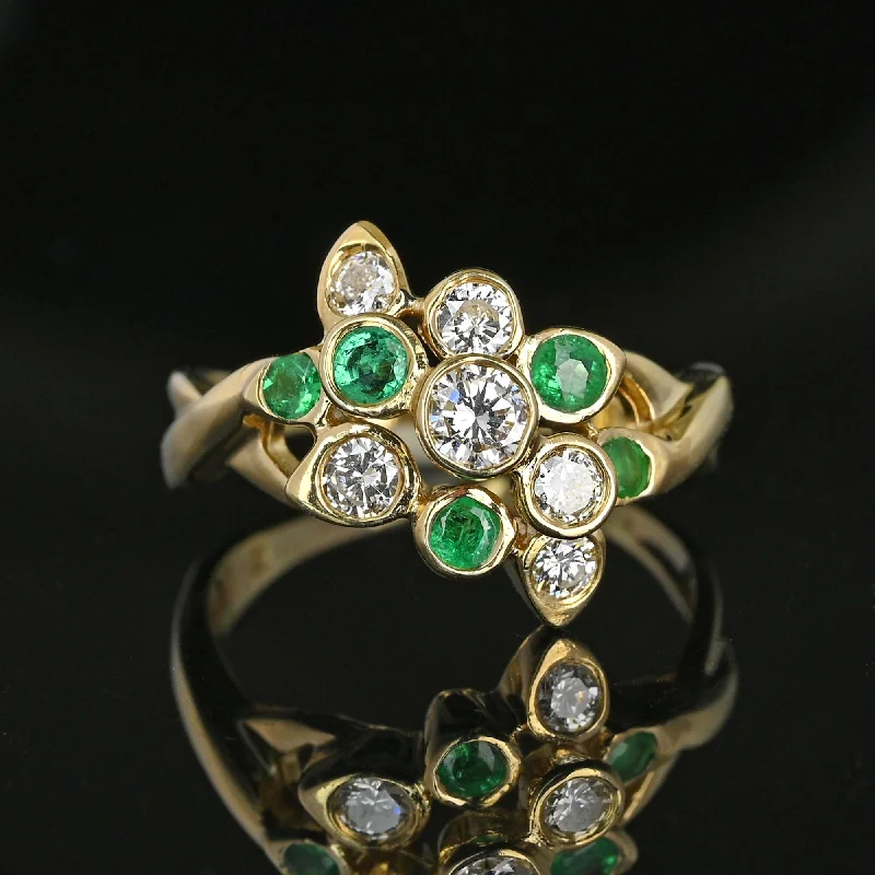 14K Gold Emerald .50 CTW Diamond Cluster Ring