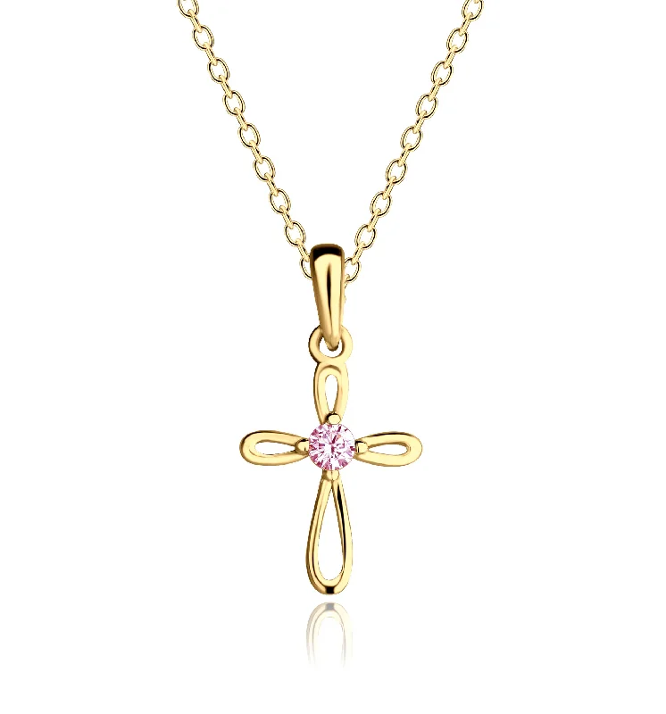 Shop Stylish Jewelry Now And Save Big 14K Gold-Plated Children's Pink Cross Necklace for Girls