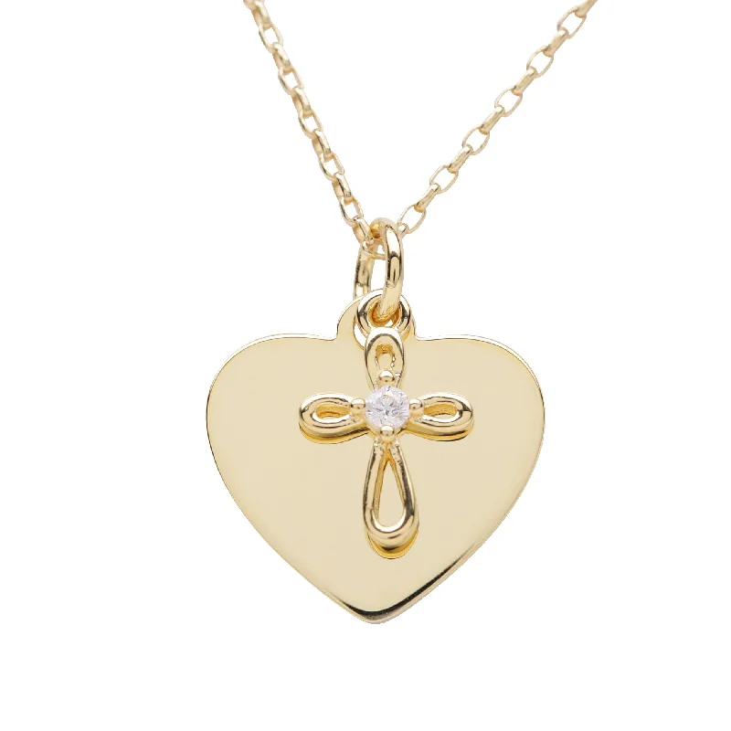 Trendy And Classic Jewelry Now At Reduced Prices 14K Gold-Plated Engraved Heart w/Cross Necklace for Kids
