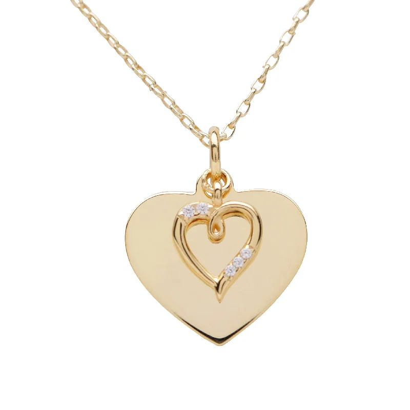 Luxury Jewelry At Unbeatable Discounts Girls 14K Gold-Plated FREE Engraved Heart with CZ Heart Necklace Luxury Jewelry At Unbeatable Discounts Girls 14K Gold-Plated FREE Engraved Heart with CZ Heart Necklace