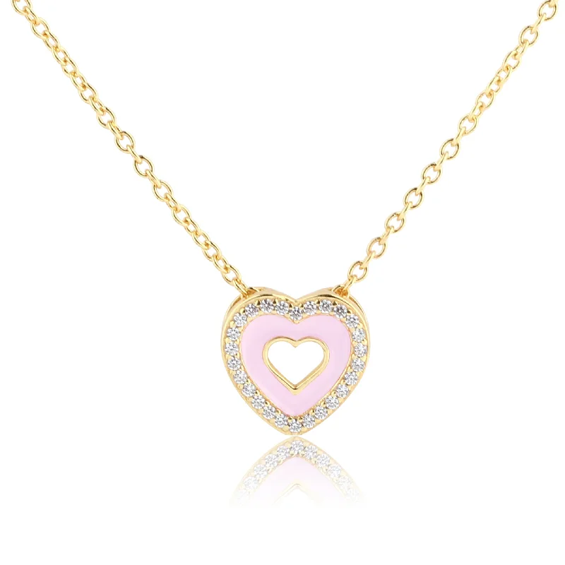 Affordable Luxury Jewelry For Every Occasion 14K Gold Plated Sterling Silver Little Girl's Pink Heart Necklace Affordable Luxury Jewelry For Every Occasion 14K Gold Plated Sterling Silver Little Girl's Pink Heart Necklace