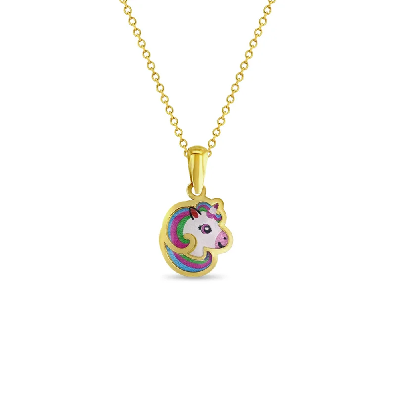 Exclusive Savings On Timeless Jewelry Pieces 14k Gold Rainbow Unicorn Portrait Baby / Toddler / Kids Pendant/Necklace Enamel