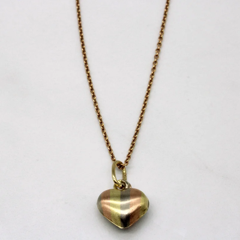 14k Tri Tone Gold Heart Pendant & Necklace | 18" |