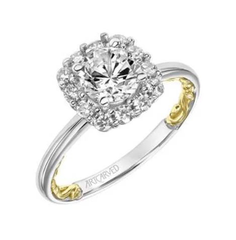 Dazzle In Elegance With Our Biggest Jewelry Sale 14K TWO TONE DIAMOND HALO ENGAGEMENT RING