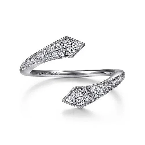 Elevate Your Outfit With Discounted Statement Jewelry 14K White Gold Diamond Pave Bypass Open Ring