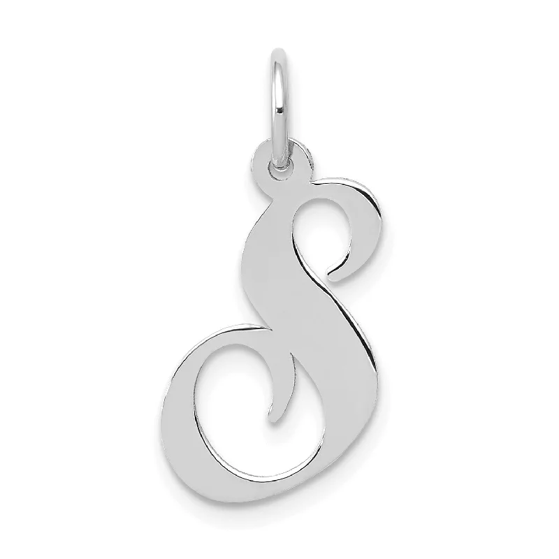 Exclusive Online Jewelry Sale – Don't Wait 14k White Gold Medium Fancy Script Initial S Char. Chain not Included