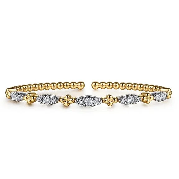 Shop Stylish Jewelry Now And Save Big 14K White Yellow Gold Bujukan Beads and Diamond Station Split Bangle Bracelet