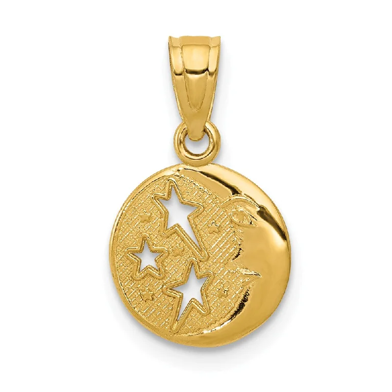 14k Yellow Gold 10mm Moon and Stars Pendant