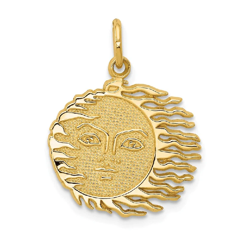 14k Yellow Gold 17mm Flaming Sun Pendant