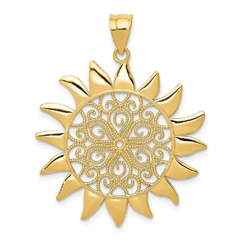 14k Yellow Gold 27mm Filigree Sun Pendant