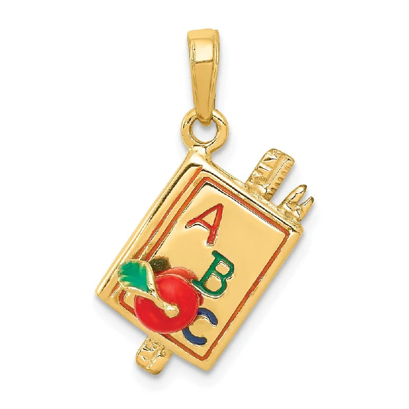 14k Yellow Gold 3D Enameled ABC Schoolbook Pendant