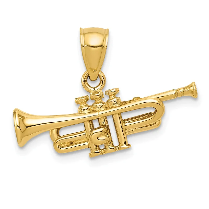 14k Yellow Gold 3D Horizontal Trumpet Pendant