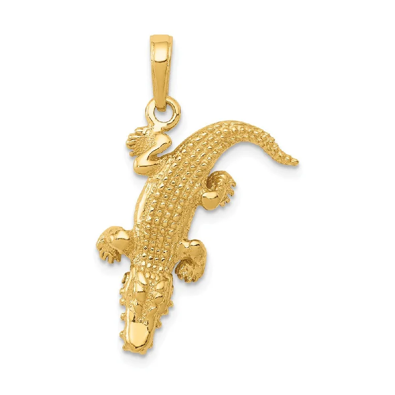 14k Yellow Gold 3D Moveable Alligator Pendant