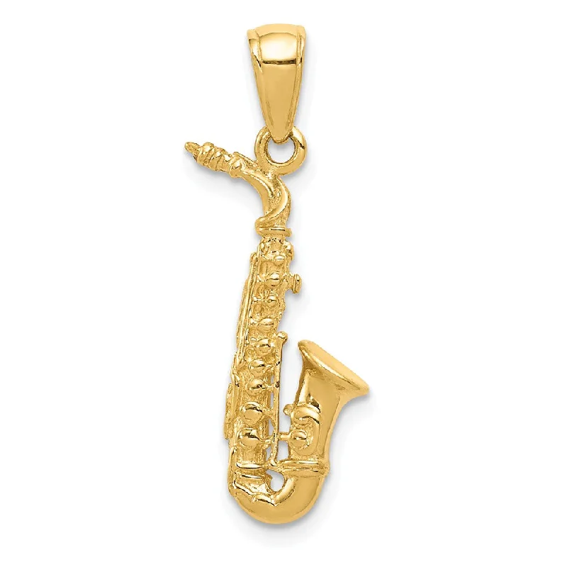 14k Yellow Gold 3D Saxophone Pendant