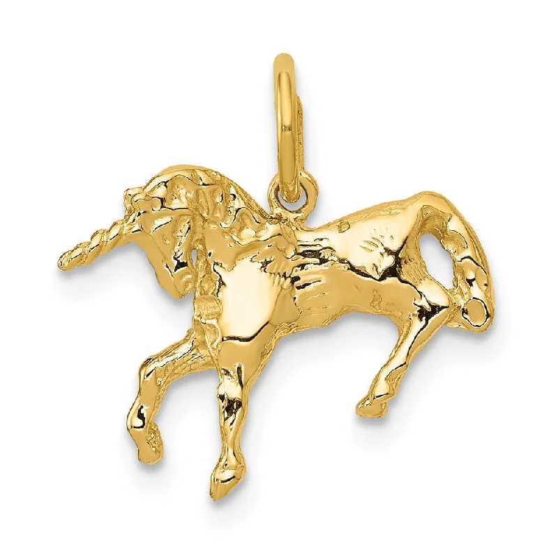 14k Yellow Gold 3D Unicorn Charm or Pendant, 16 x 13mm