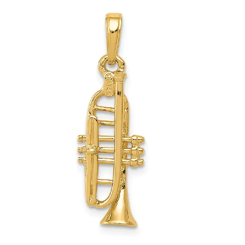 14k Yellow Gold 3D Vertical Trumpet Pendant