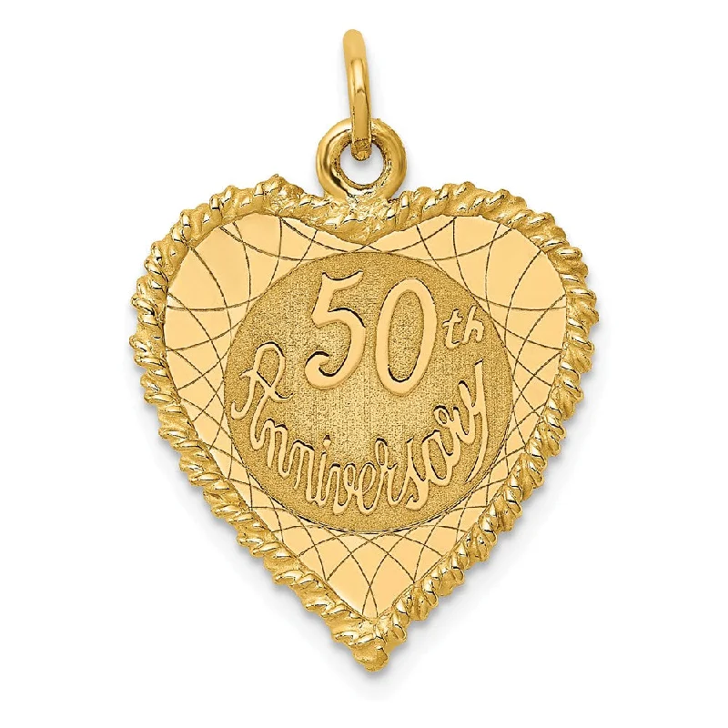 Elegant Jewelry Styles At Budget-Friendly Prices 14k Yellow Gold 50th Anniversary Rope Heart Charm or Pendant, 18mm