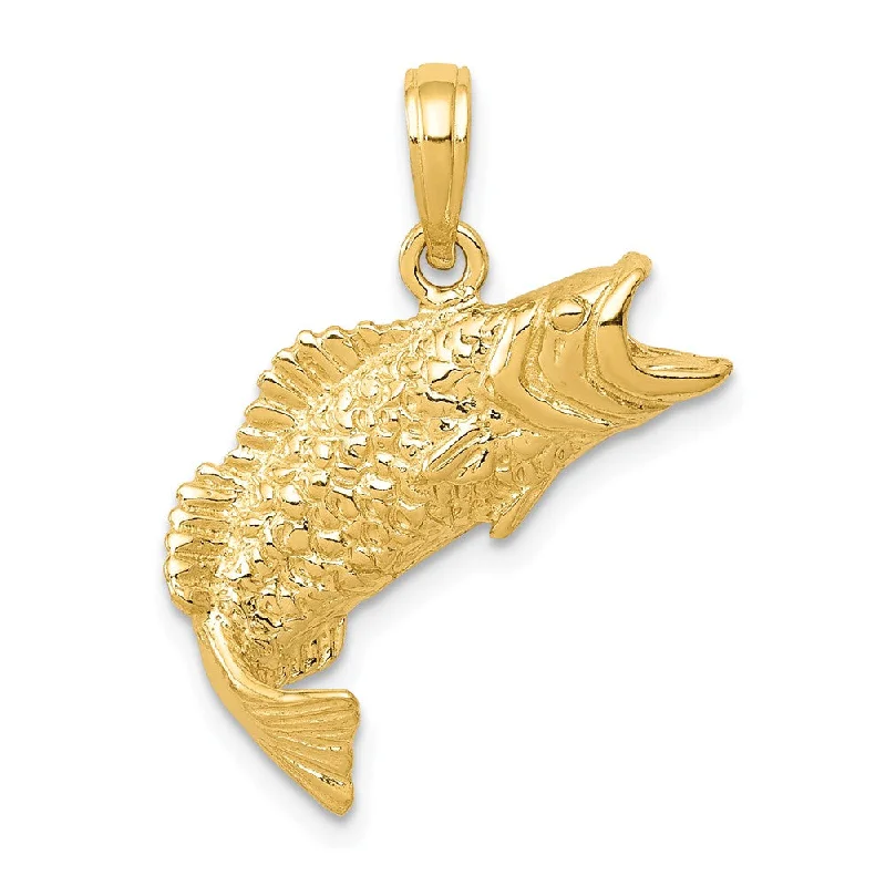 14k Yellow Gold Bass Fish Pendant, 19mm (3/4 Inch)