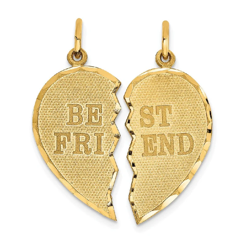 Celebrate With Sparkle – Jewelry Sale Now Live 14k Yellow Gold Best Friend Heart Set of 2 Charm or Pendants, 22mm