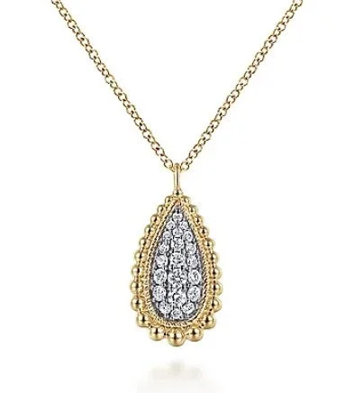 High-End Jewelry, Now More Affordable Than Ever 14K Yellow Gold Bujukan Pave Diamond Teardrop Pendant Necklace