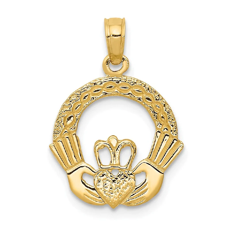 Jewelry Deals That Outshine The Rest 14k Yellow Gold Claddagh Circle Pendant, 15mm (9/16 inch)