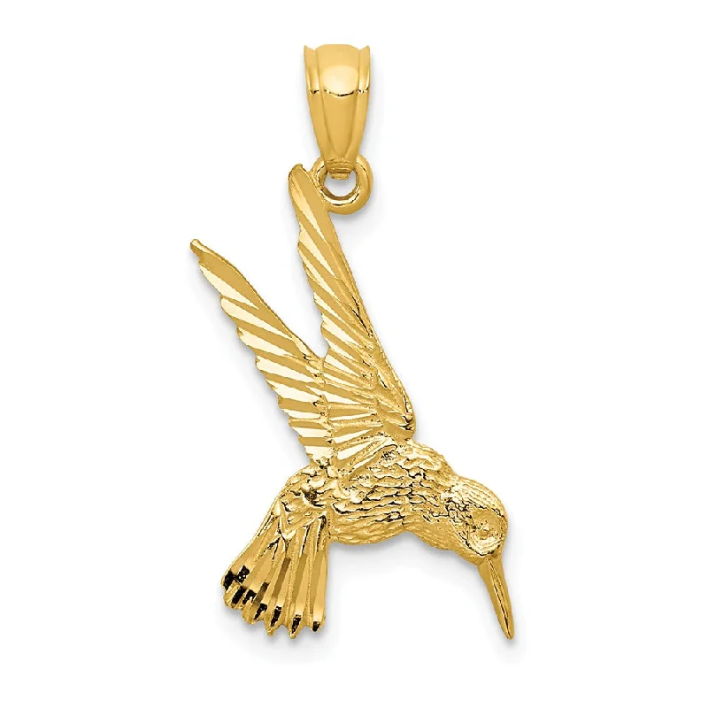 14k Yellow Gold Diamond Cut Hummingbird Pendant, 13mm (1/2 inch)