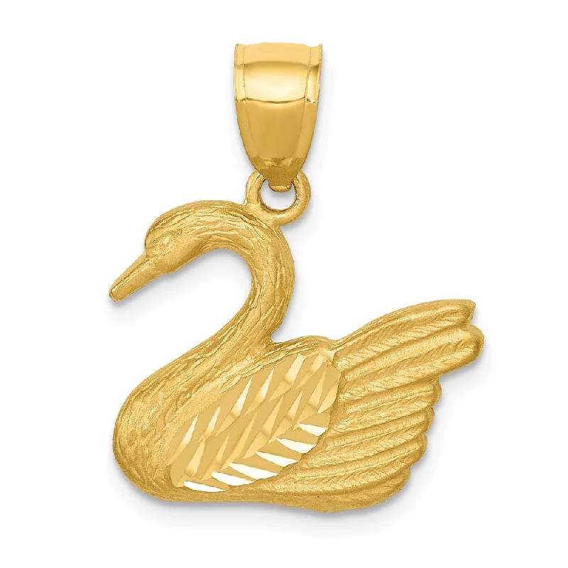 14k Yellow Gold Diamond Cut Swan Pendant