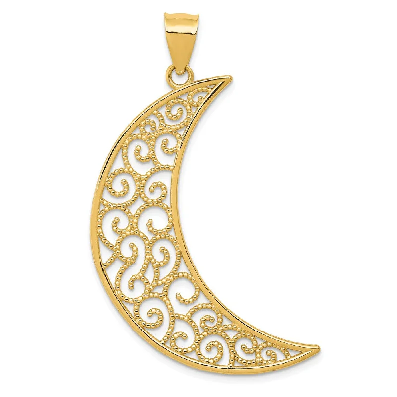 14k Yellow Gold Extra Large Filigree Crescent Moon Pendant