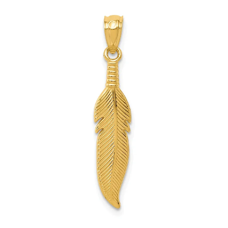 Dainty And Elegant Jewelry Now At Reduced Prices 14k Yellow Gold Feather Pendant, 5 x 29mm