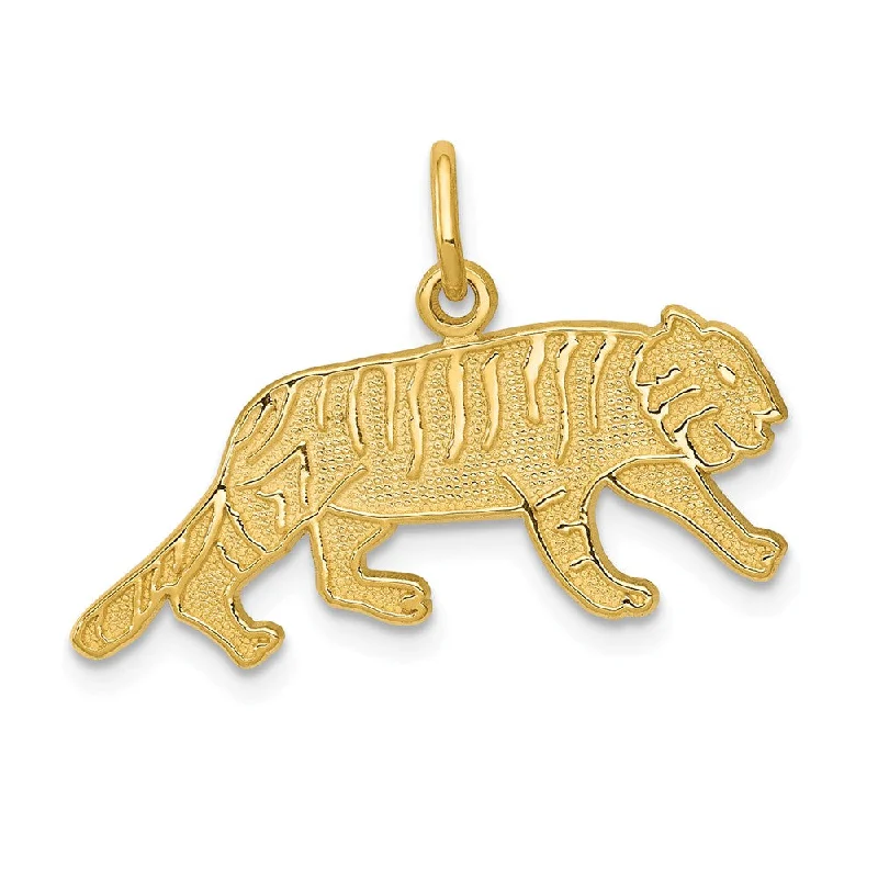 Don't Miss These Dazzling Jewelry Discounts 14k Yellow Gold Flat Textured Tiger Charm or Pendant, 25mm (1 Inch)