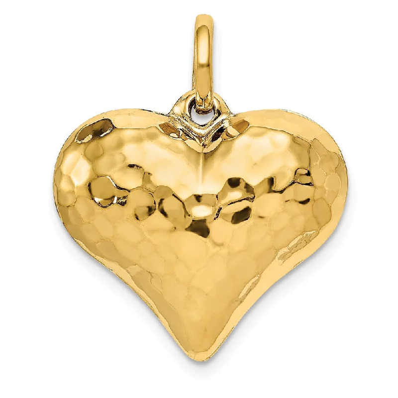 Huge Markdowns On Premium Jewelry Styles 14k Yellow Gold Hollow Hammered Puffed Heart Charm or Pendant, 22mm