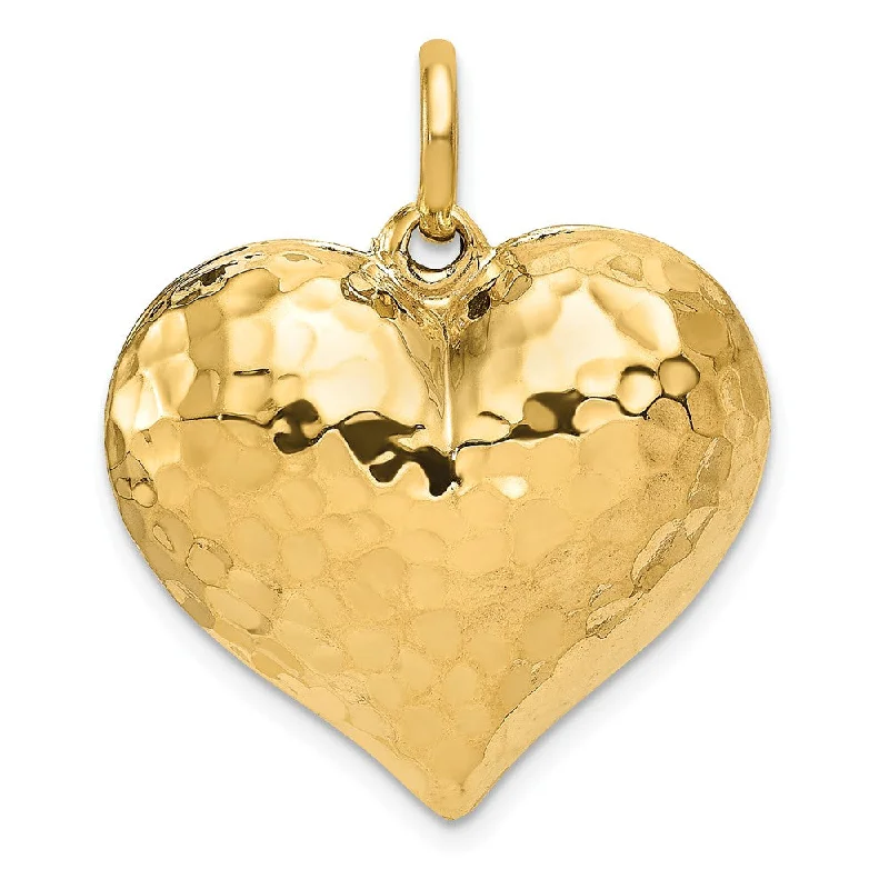 Timeless Beauty, Unbeatable Deals – Jewelry Sale On 14k Yellow Gold Hollow Hammered Puffed Heart Pendant, 25mm