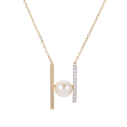 Luxury Meets Affordability – Jewelry Sale Live Now 14k Yellow Gold Pearl and Diamond Contemporary Style Pendant on 18" Chain