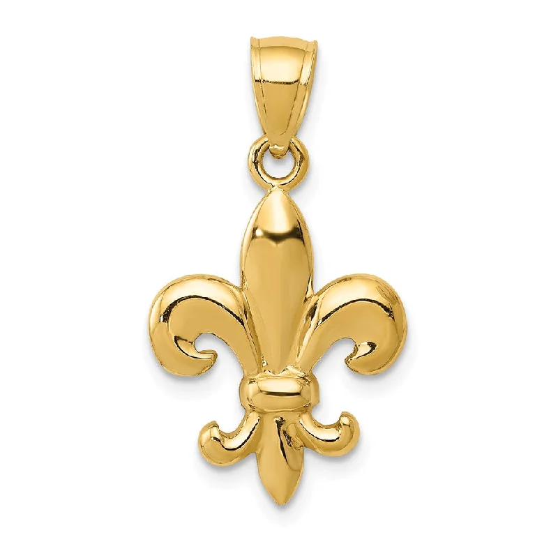 14k Yellow Gold Polished 2D Fleur De Lis Pendant, 14mm (9/16 inch)