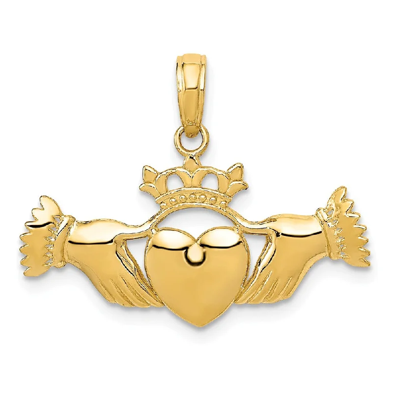 14k Yellow Gold Polished Claddagh Pendant, 26mm (1 inch)