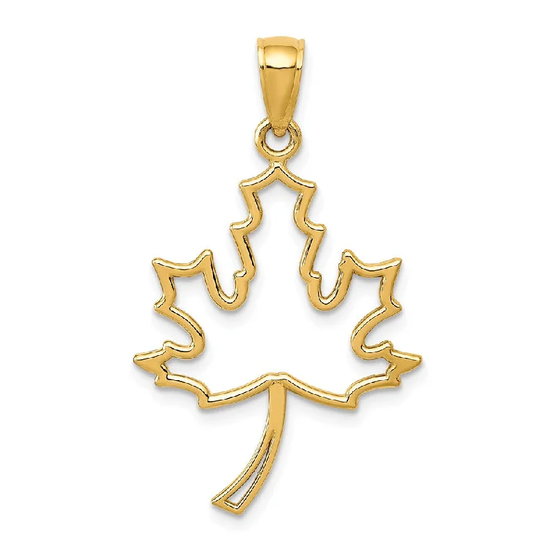 14k Yellow Gold Polished Maple Leaf Silhouette Pendant